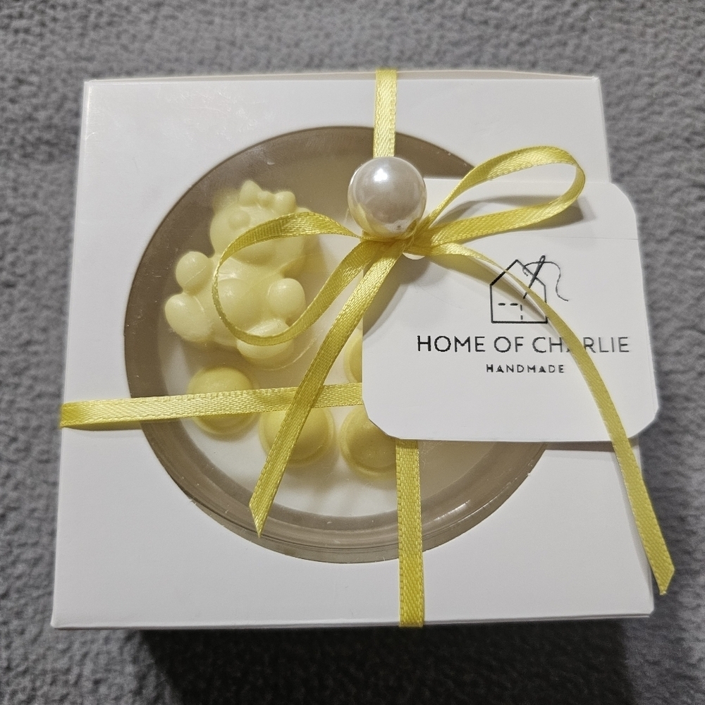 6 Personalized Yellow Bear Scented Baby Shower Birthday Candle Favors Giveaways